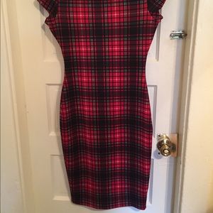 Red plaid form fitted dress